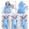 Suave bebé franela mameluco Animal Onesie traje de trajes de pijamas, ropa de dormir, lindo paño azul, bebé con capucha toalla